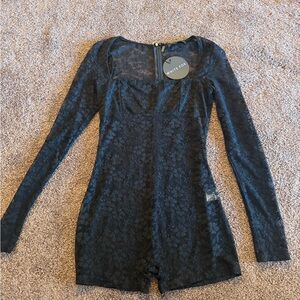 Black Lace Long Sleeve Romper